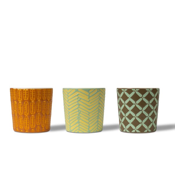 Portacandele in ceramica a rilievo geometrico tricolore: lascia che la luce delle candele e l'arte illuminino il tuo spazio abitativo