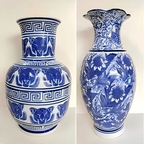 Vaso in porcellana bianca e blu