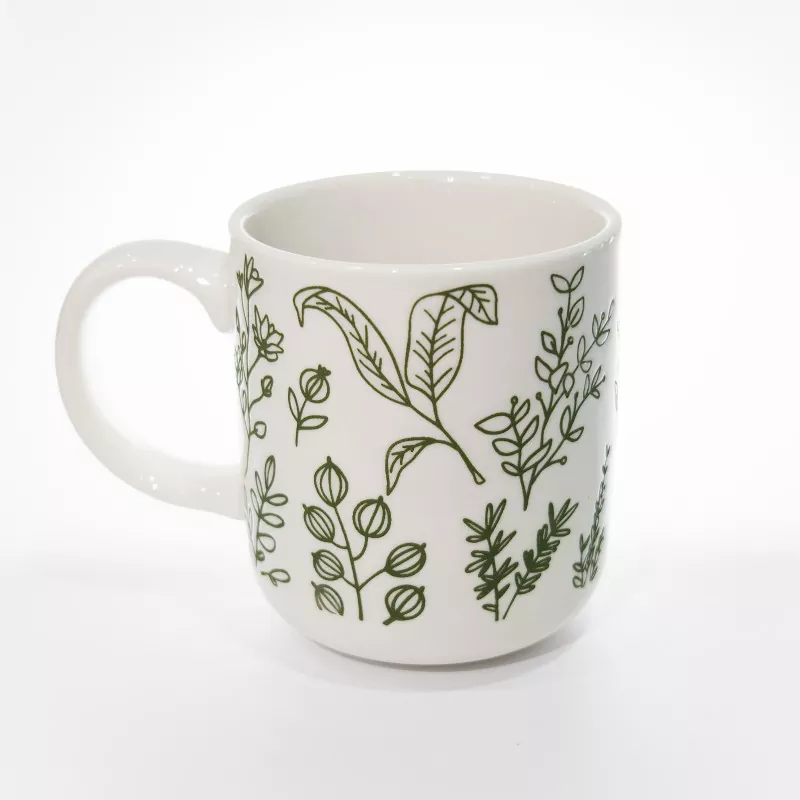 Tazza in gres bianco con stampa botanica Tazza in gres bianco con stampa botanica