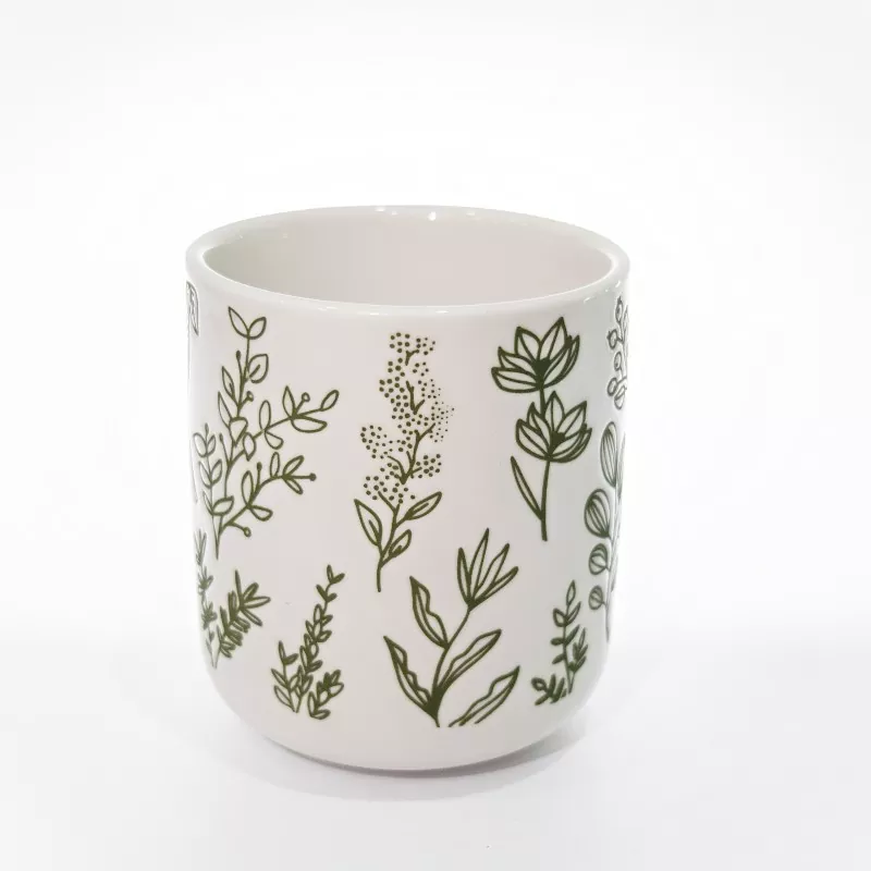 Tazza in gres bianco con stampa botanica