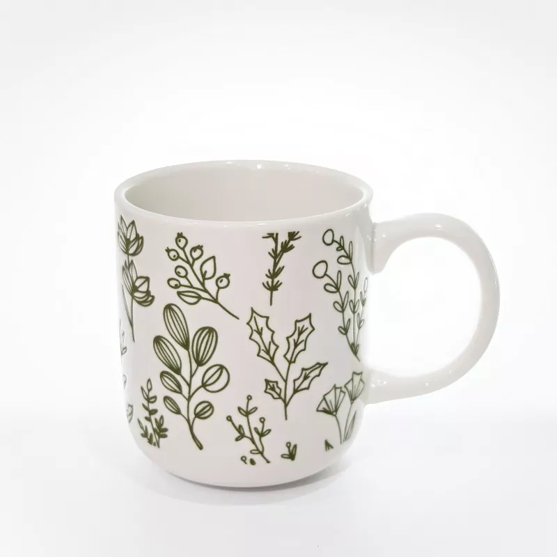 Tazza in gres bianco con stampa botanica