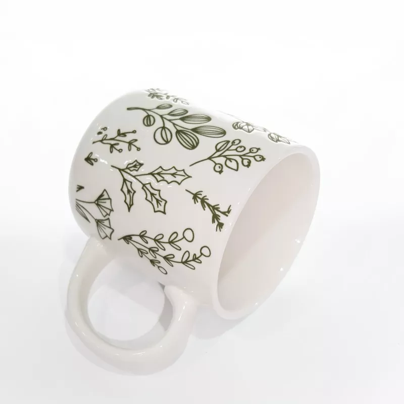 Tazza in gres bianco con stampa botanica