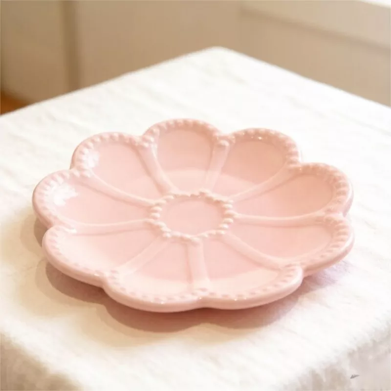 Vassoio per gioielli in ceramica con fiori decorativi rosa