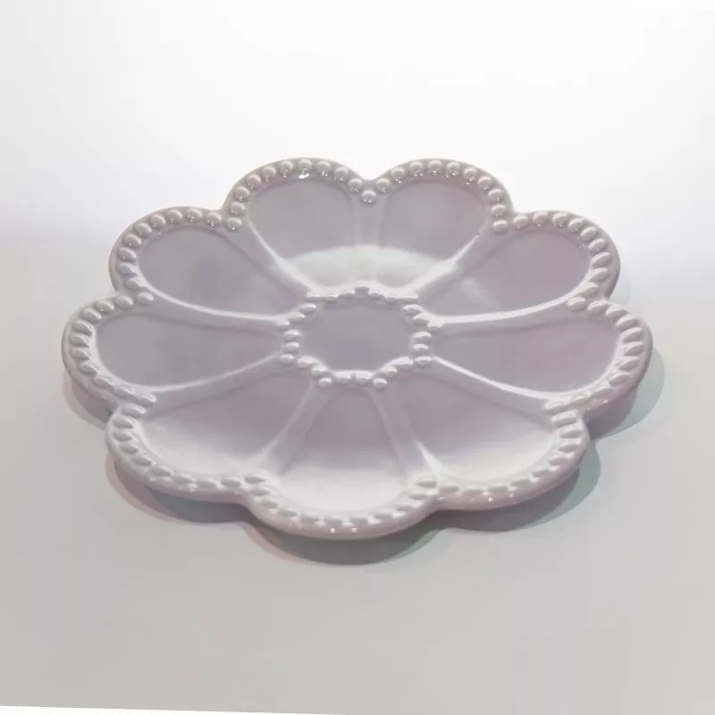 Vassoio per gioielli in ceramica con fiore viola decorativo
