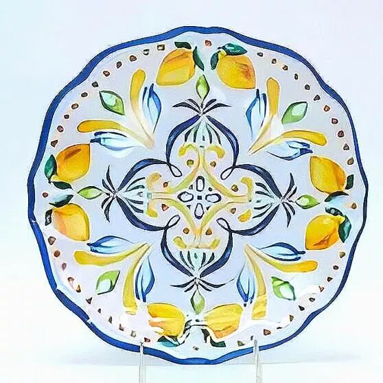Set di stoviglie in ceramica color limone dipinto a mano