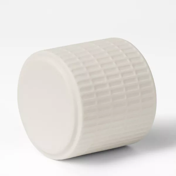 Portacandele in ceramica con motivo a griglia bianco latte